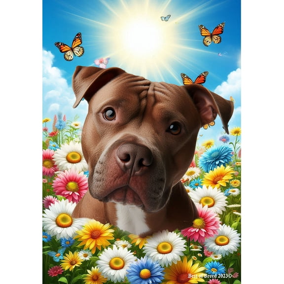 Pit Bull Terrier - Best of Breed Summer Butterflies Outdoor Garden Flag 12" x 17" Mailbox Flag Dog Flag