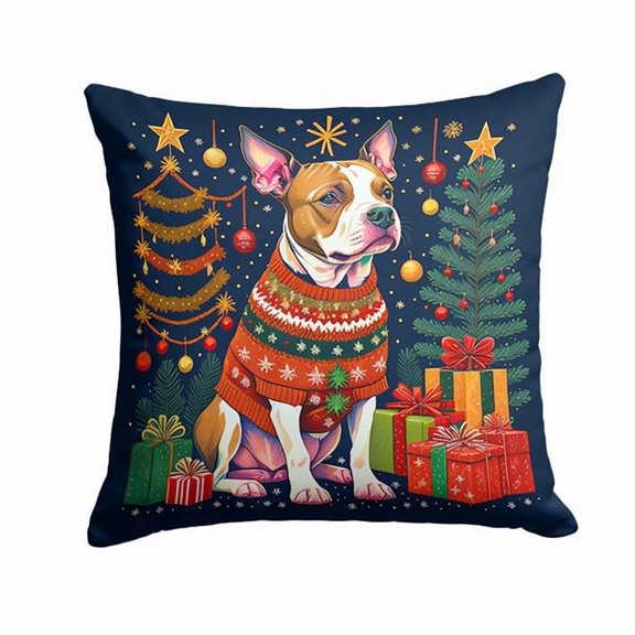 Pit Bull Terrier Christmas Fabric Decorative Pillow 18 in x 18 in