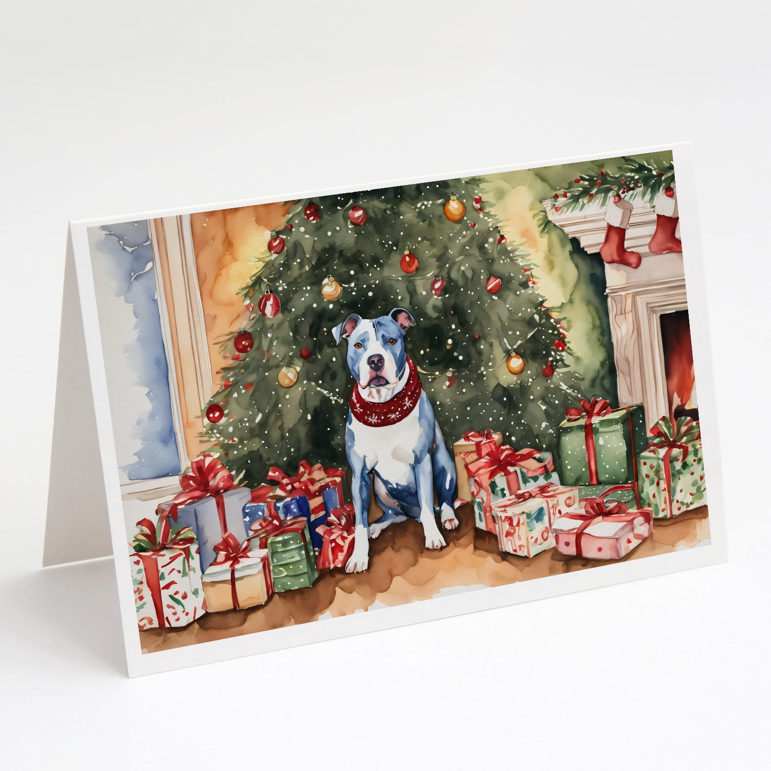 Pit Bull Terrier Christmas Greeting Cards and Envelopes Pack of 8 7 in x 5 in