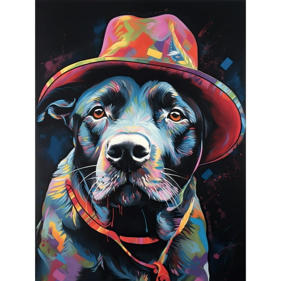 Pit Bull Terrier Dog Red Cowboy Hat Portrait Extra Large XL Wall Art Poster Print