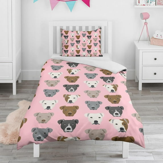Pit Bull Terrier Duvet Cover and Pillowcase Set for Single Bedding, Bedroom Accessories for Kids Teens