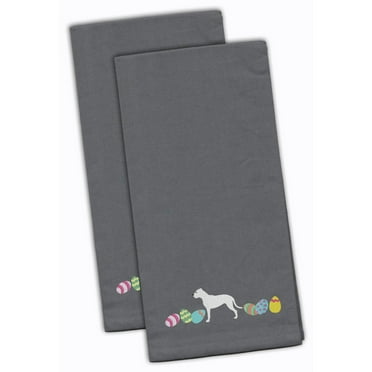 Pit Bull Terrier Easter Gray Embroidered Towel Set of 2