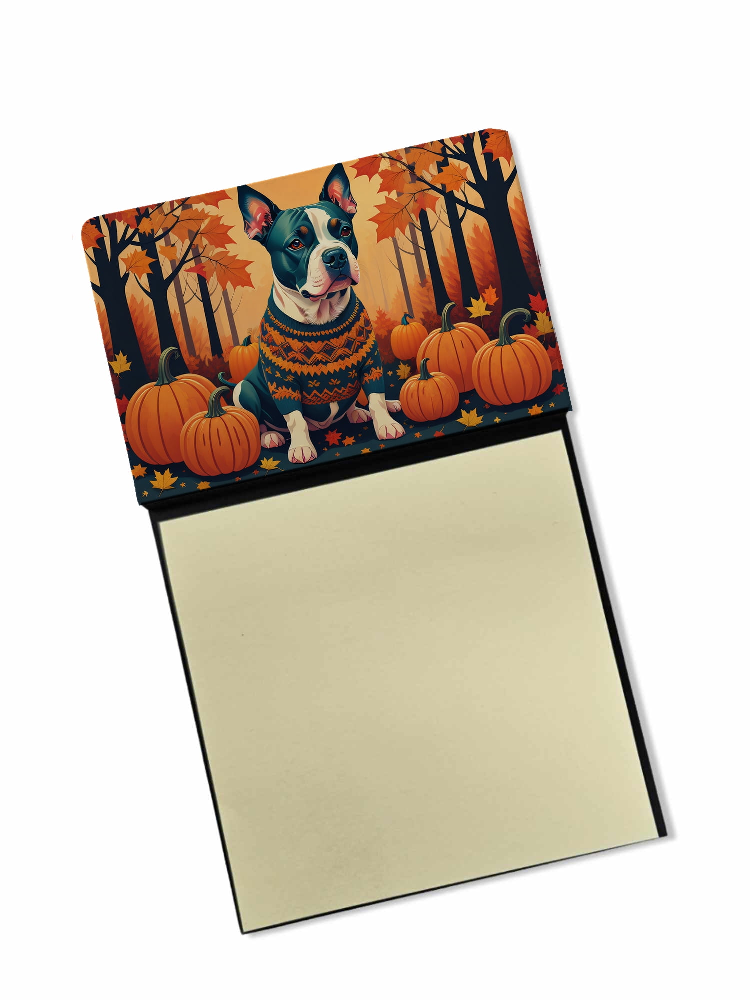 Pit Bull Terrier Fall Sticky Note Holder 3.25 in x 5.25 in