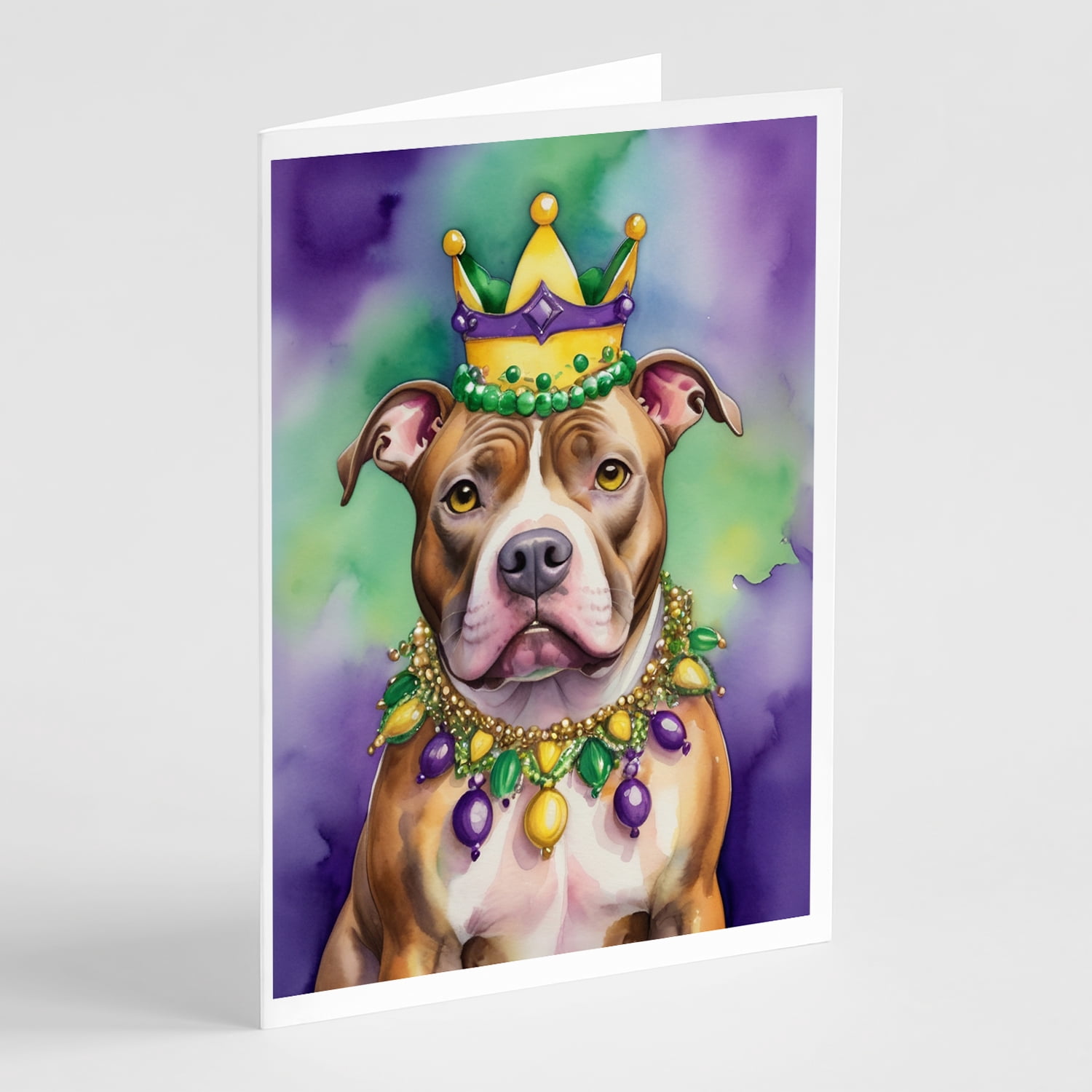 Pit Bull Terrier King of Mardi Gras Greeting Cards Pack of 8 7 in x 5 in