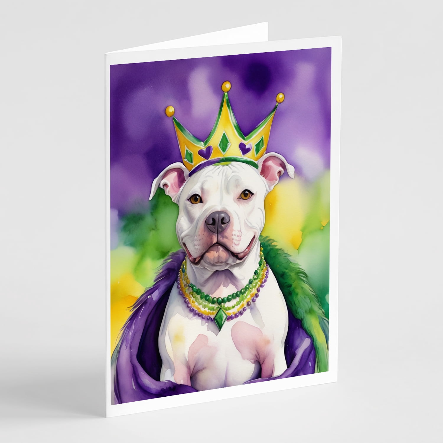 Pit Bull Terrier King of Mardi Gras Greeting Cards Pack of 8 7 in x 5 in