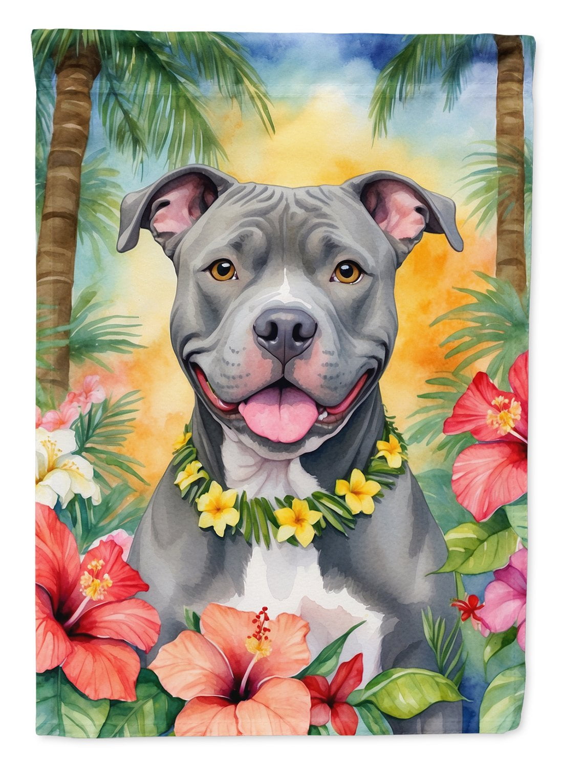 Pit Bull Terrier Luau Garden Flag 11.25 in x 15.5 in
