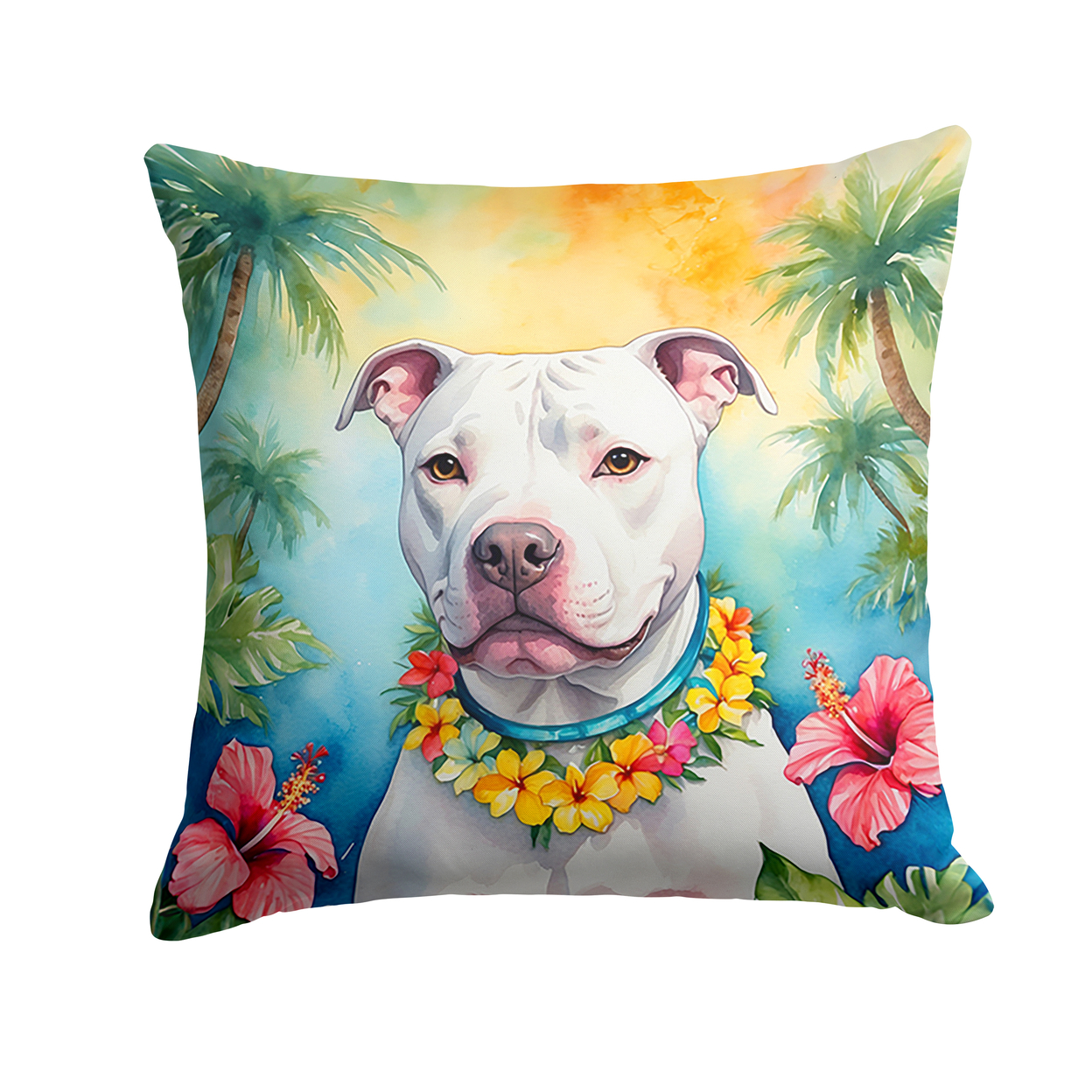 Pit Bull Terrier Luau Throw Pillow 18 in x 18 in