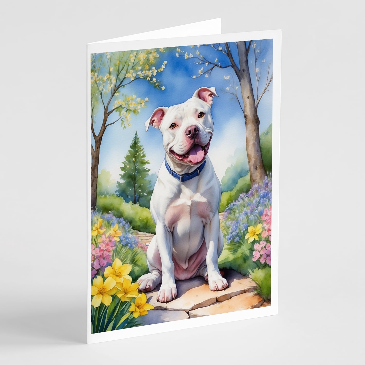 Pit Bull Terrier Spring Path Greeting Cards Pack of 8 7 in x 5 in