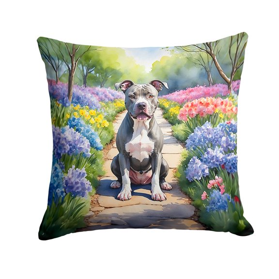 Pit Bull Terrier Spring Path Throw Pillow 18 in x 18 in