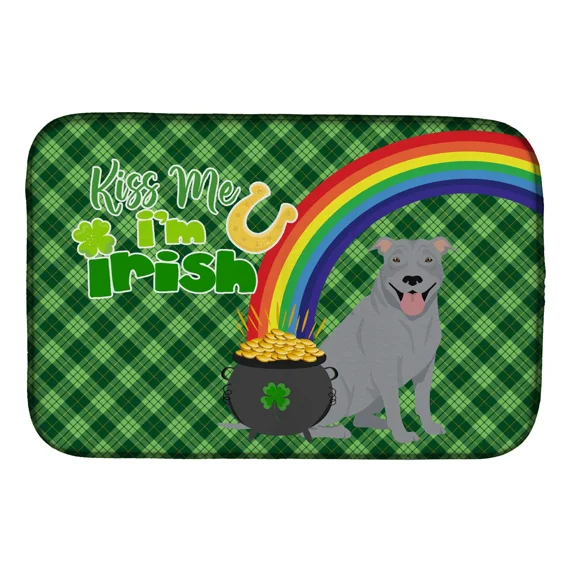 Pit Bull Terrier St. Patrick's Day Dish Drying Mat