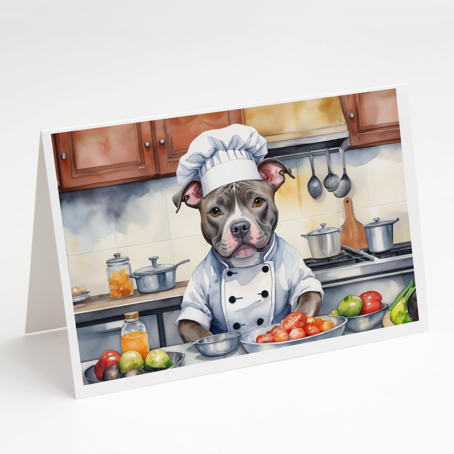 Pit Bull Terrier The Chef Greeting Cards Pack of 8 7 in x 5 in