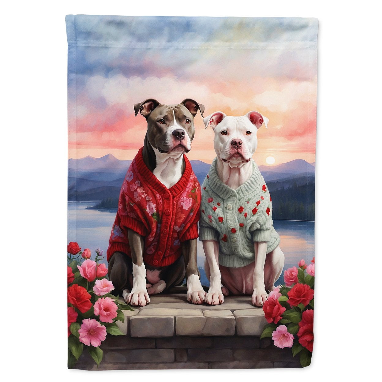Pit Bull Terrier Two Hearts House Flag