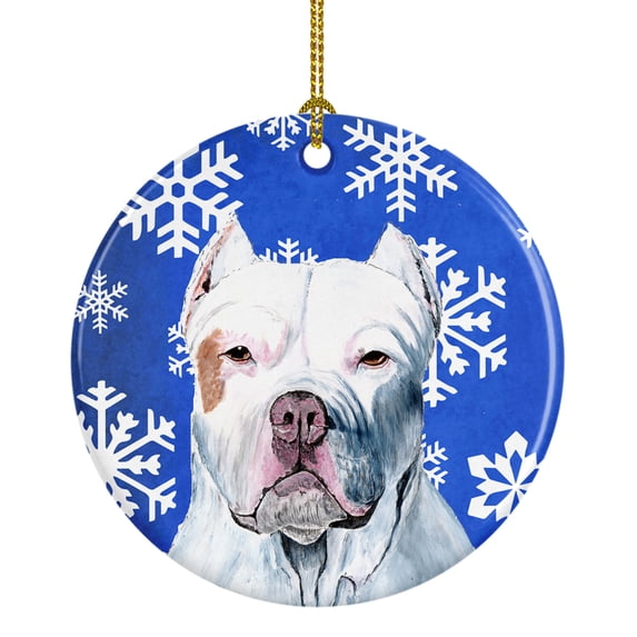 Carolines Treasures SC9381-CO1 Pit Bull Winter Snowflakes Holiday Ceramic Ornament, Multicolor