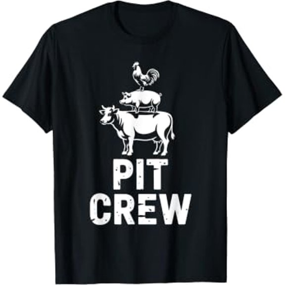 Pit Crew Funny Bbq Meat Stack Cow Pig Chicken Grilling T-Shirt