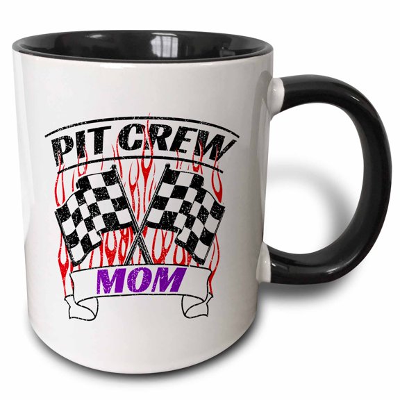 3drose, Pit Crew Mom Funny Car Race Theme Birthday Party Host, 15oz Two-tone Black Mug