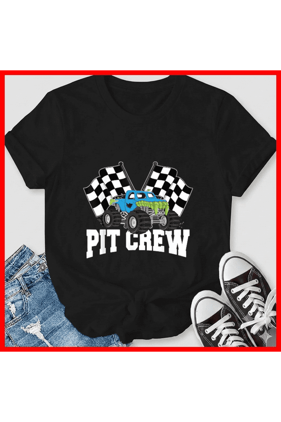 Pit Crew Monster Truck Racing Party Checked Flag Event Uniform Unisex T-Shirt, up to size 5XL
