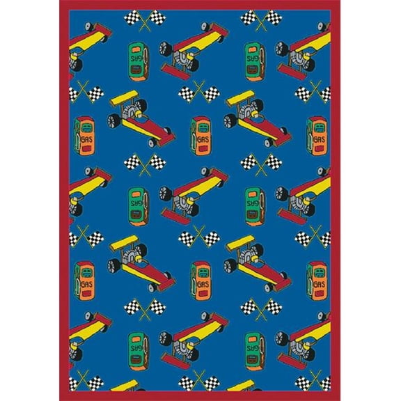 Pit Stop Blue 3 ft.10 in. x 5 ft.4 in. WearOn Nylon Machine Tufted- Cut Pile Just for Kids Rug