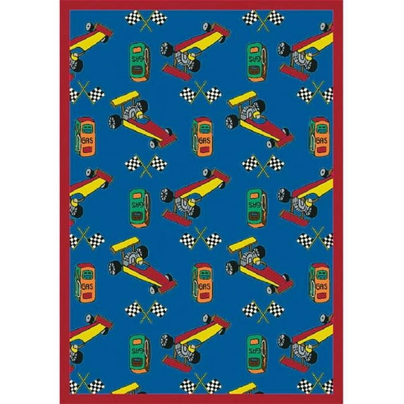 Pit Stop Blue 5 ft.4 in. x 7 ft.8 in. WearOn Nylon Machine Tufted- Cut Pile Just for Kids Rug