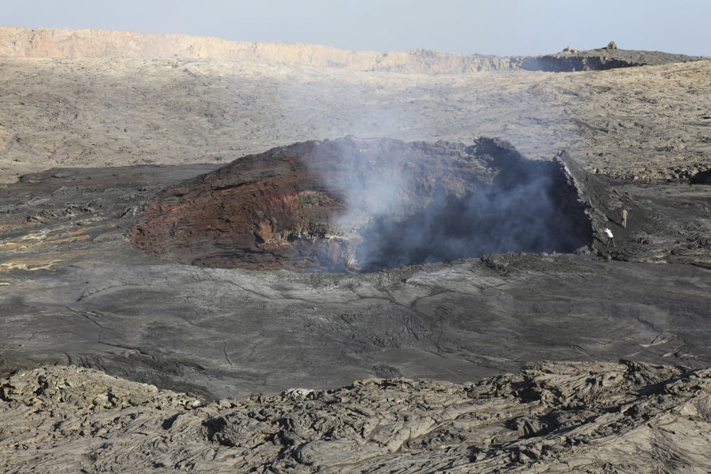 Pit crater harbouring lava lake Erta Ale volcano Danakil Depression Ethiopia Canvas Art - Richard RoscoeStocktrek Images (35 x 23)