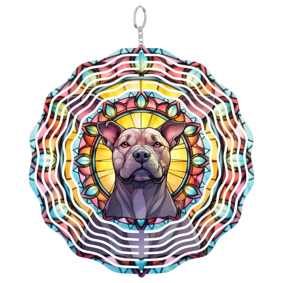 PitBull Aqua Dog Portrait 3D Wind Spinner Kinetic Metal Hanging Pit Bull Mom Gift Round