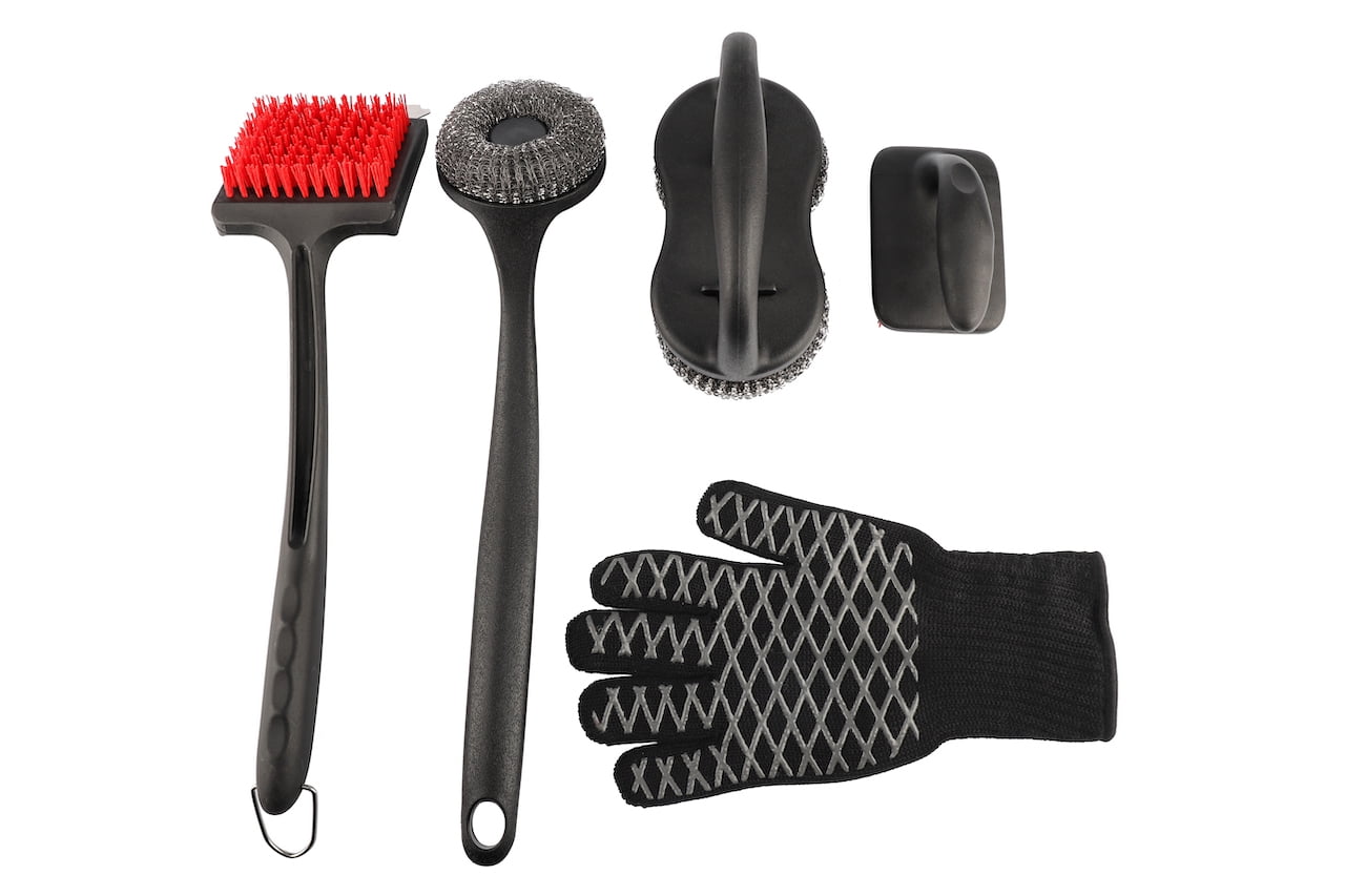 Pitmaster King 5-Piece High Temperature Grill Cleaning Tools with Scrapers, Nylon Bristles and Wire Brushes for Complete Cleaning