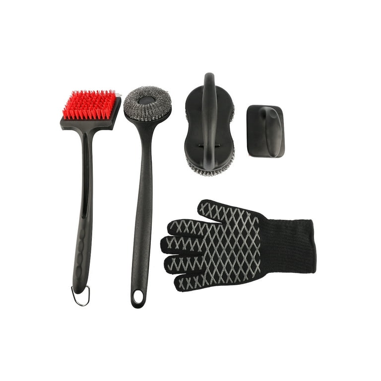 PitMaster King 5pc Grill Cleaning Tools with Scrapers, Nylon Bristles and  Wire Brushes for Complete Cleaning