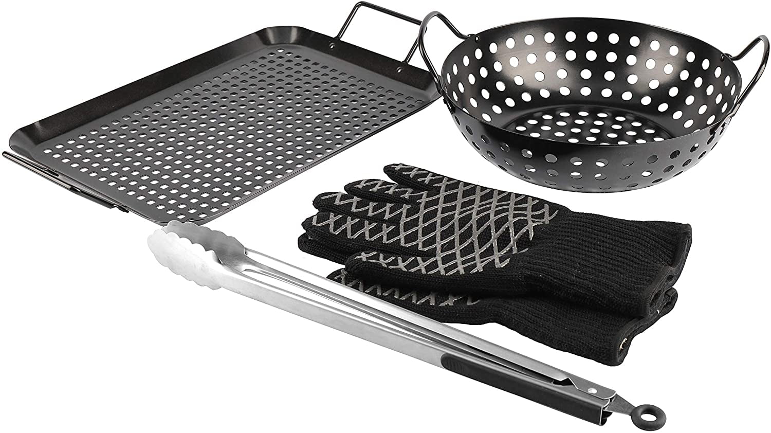 PITMASTER KING Grill Topper BBQ Grilling Stainless Steel Pan and Tray  6-Piece Set for Indoor/Outdoor Cooking w/Tongs and Heat Gloves 850008244247  - The Home Depot