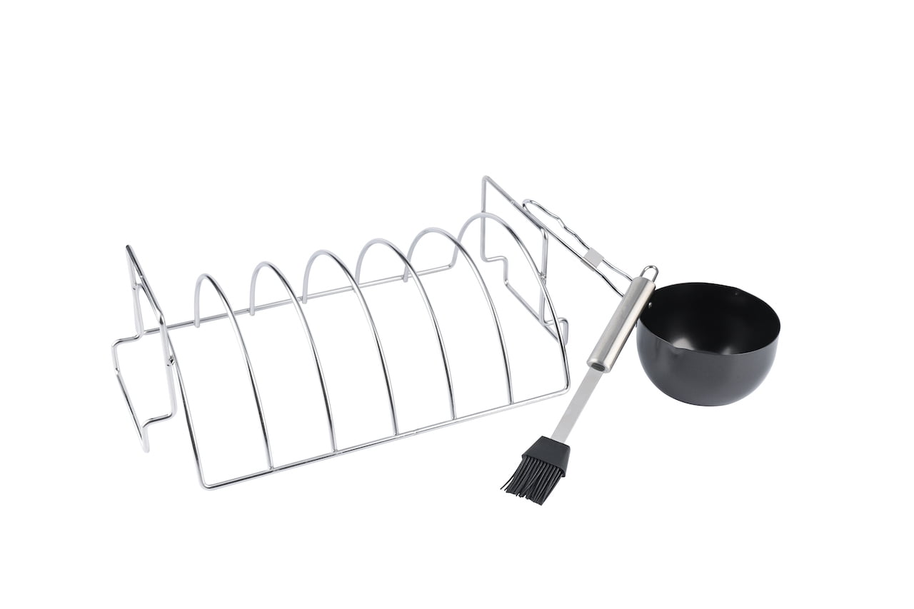 Stainless Steel Non-Stick Rib Rack with Sauce Pan and Brush