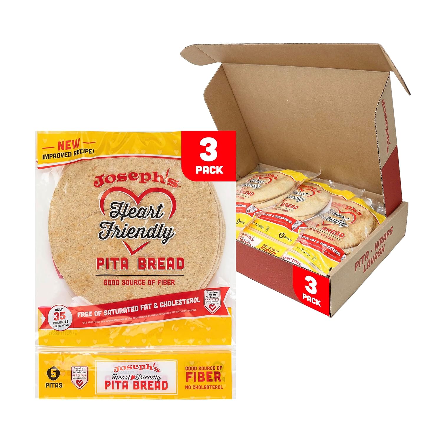 Pita Bread, 3G Net Carbs Per Serving, 3Pack (5 Per Pack, 15 Pitas