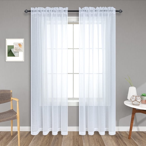 Pitalk White Sheer Curtains 108 Inches Long for Living Room 2 Panel Set Rod Pocket Voile Transparent Sheer Backdrop Curtains for Wedding Party Birthday 9 FT 9FT Inch Length A101