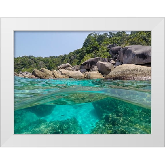 Pitamitz, Sergio 32x25 White Modern Wood Framed Museum Art Print Titled - The clear water and rocks of Ko Miang island