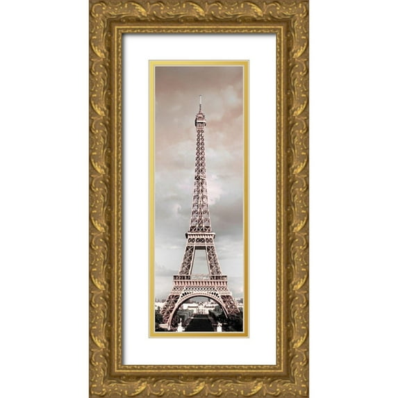 Pitamitz, Serigo 13x32 Gold Ornate Wood Framed with Double Matting Museum Art Print Titled - Shimmering Eiffel