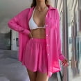 thumbnail image 1 of Pitauce 2 Piece Sheer Cotton Swimsuit Coverup for Women - Long Sleeve Button Down Bikini Cover Up with Shorts, Summer Beach Cover Up Set, 1 of 5