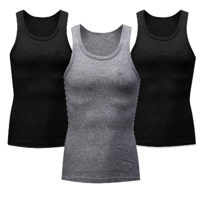 Pitauce 3 Pack Mens Quick Dry Workout Tank Tops Slim Fit Crew Neck Sleeveless Tee Shirt Bodybuilding Cooling Muscle Shirts for Gym Athletic Sports
