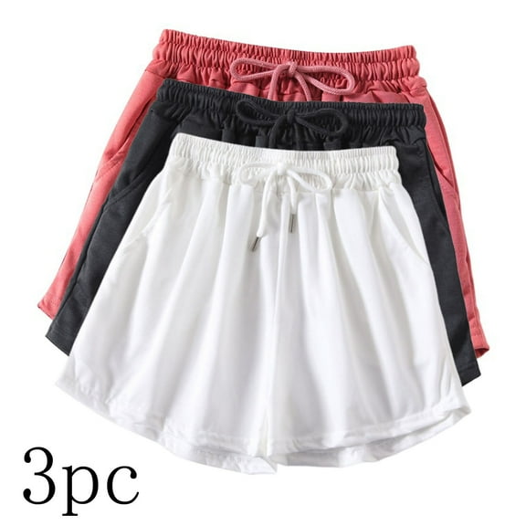 Pitauce 3 Pack Womens Casual Workout Shorts Elastic Drawstring Waist Lounge Shorts Running Athletic Gym Shorts with Pockets