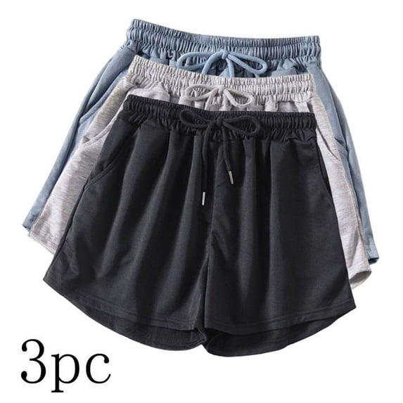 Pitauce 3 Pack Womens Casual Workout Shorts Elastic Drawstring Waist Lounge Shorts Running Athletic Gym Shorts with Pockets