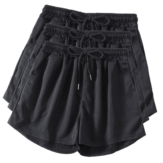 Pitauce 3 Pack Womens Casual Workout Shorts Elastic Drawstring Waist Lounge Shorts Running Athletic Gym Shorts with Pockets