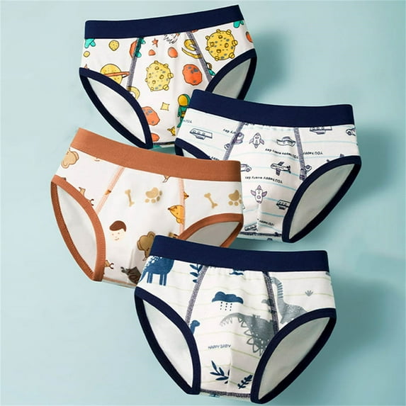 Pitauce 4PC Toddler Boys Soft Cotton Underwear Cute Graphic Comfy Breathable Briefs Underpants, Size 3-9Y