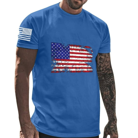 Pitauce 4th of July T-Shirt Mens USA Flag Patriotic Shirt Short Sleeve Muscle Shirt Graphic Tees Casual Blouses M-3XL
