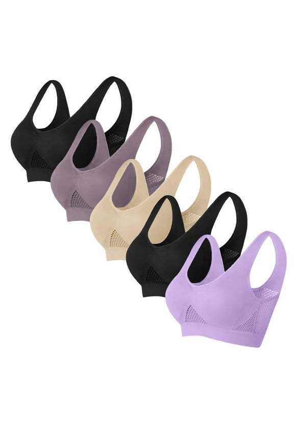 5 Pack Womens Plus Size Full Coverage Push Up Bra Wireless Breathable Mesh Sports Bra Cool Lift Up Air Bra Everyday Bras (Removable Chest Pad)