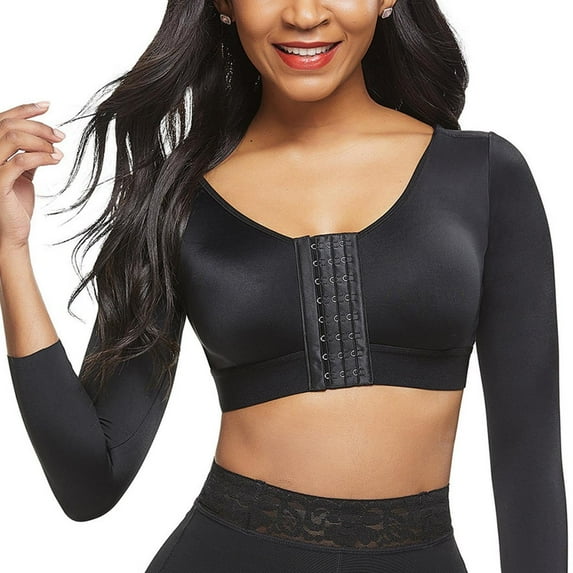 Pitauce Arm Shaper for Women Post Surgery Arm Lipo Compression Sleeves Slimming Arm Front Closure Shapewear Bra Cropped Shaper Tops