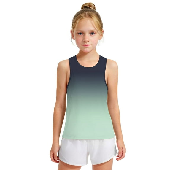 Pitauce Big Boys Girls Summer Casual Tank Tops Gradient Color Crew Neck Sleeveless T-Shirt Basic Blouses 3-15Y for Sports Yoga Workout