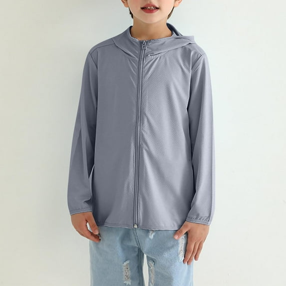 Pitauce Big Boys Girls Summer UV Sun Protection Hooded Shirt Lightweight Quick Dry Rash Guard Long Sleeve Zip Up Cooling Jacket 3-12 Years