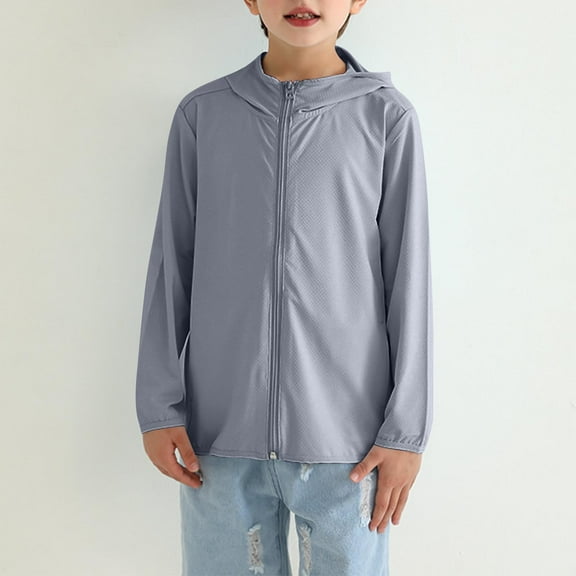 Pitauce Big Boys Girls Summer UV Sun Protection Hooded Shirt Lightweight Quick Dry Rash Guard Long Sleeve Zip Up Cooling Jacket 3-12 Years