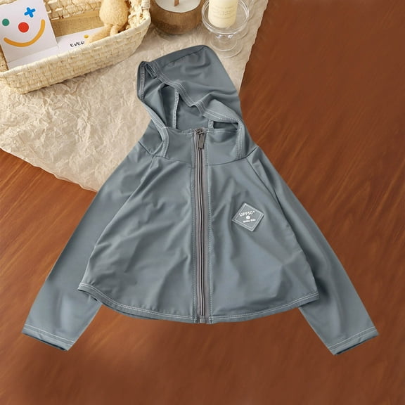 Pitauce Big Boys Girls UPF 50+ UV Sun Protection Rash Guard Lightweight Zip Up Crop Hooded Jacket Quick Dry Water Beach Cooling Shirt for Kids 3-18 Years