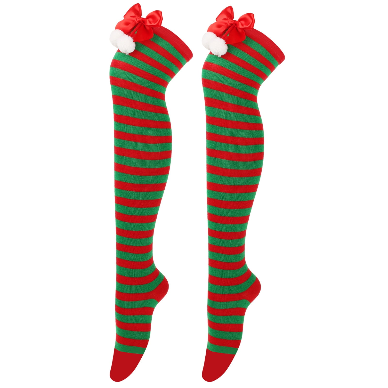 Pitauce Christmas High Thigh Socks Striped Over Knee Thin Tights Extra