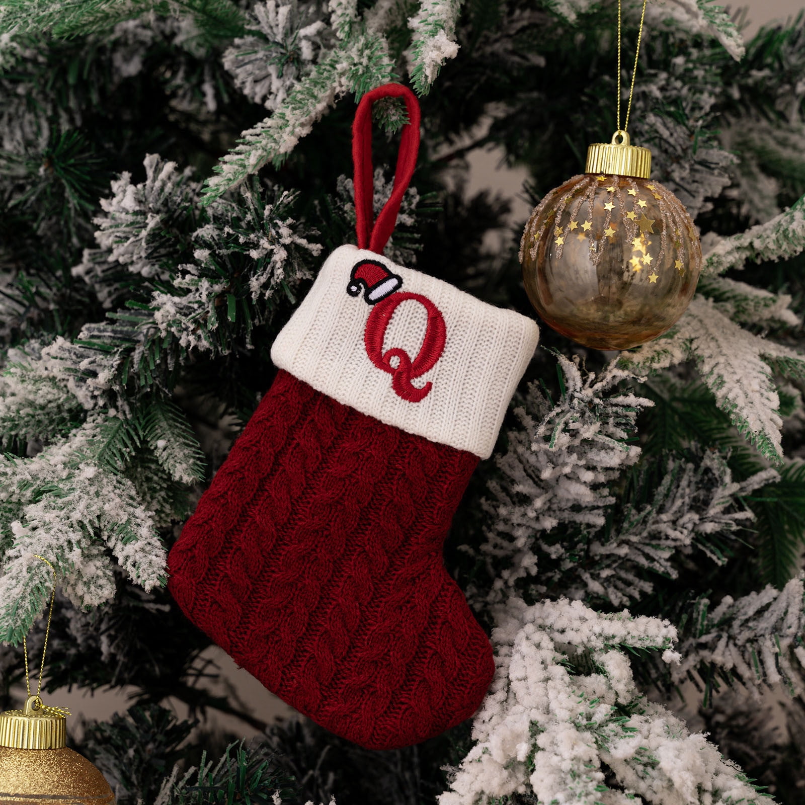 Pitauce Christmas Stockings with Name Tags, Cable Knitted Xmas Hanging Stocking Decorations for Holiday Christmas Party Family Decor Gift Favors