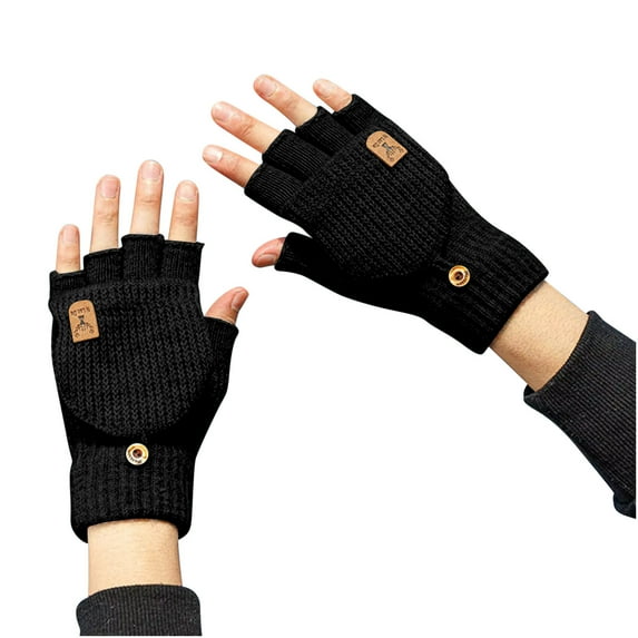 Pitauce Convertible Fingerless Gloves for Women & Men, Half Finge Thermal Gloves Winter Warm Knitted Mittens for Working Running Driving