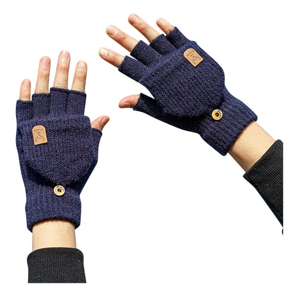 Pitauce Convertible Fingerless Gloves for Women & Men, Half Finge Thermal Gloves Winter Warm Knitted Mittens for Working Running Driving