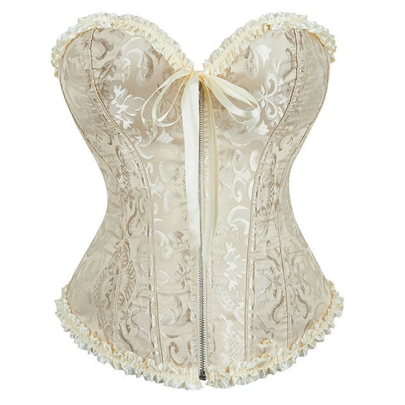 Pitauce Corsets Tops for Women, Lace Up Vintage Renaissance Corset with Boned Overbust, Front Zipper Bustier Shapewear, Corset Bodysuit